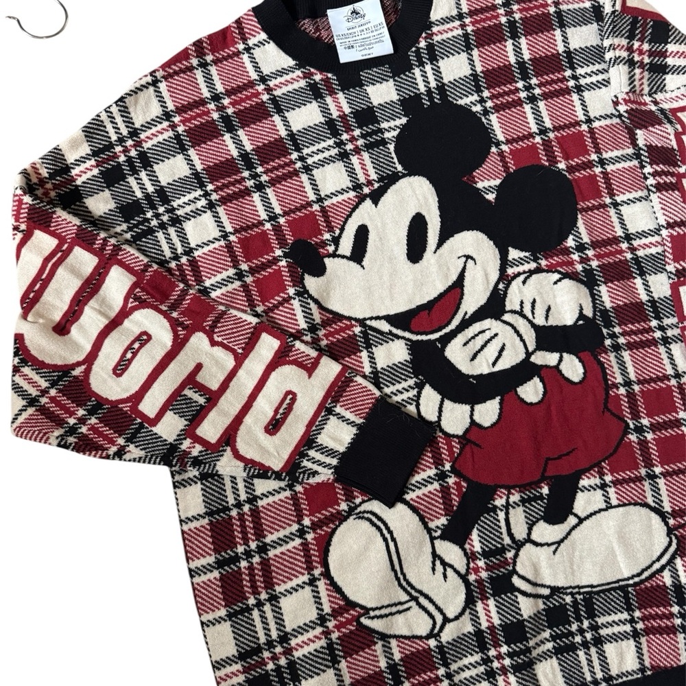NWOT Disney Mickey Mouse Plaid Spirit Jersey Sweater XS | Holiday | Rare | 2022